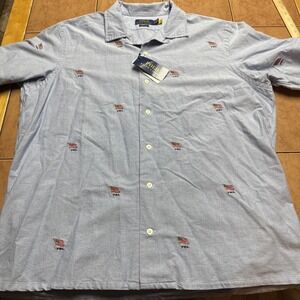 NEW NWT Polo Ralph Lauren Blue USA Stars Flag AOP Button Front S/S‎ Shirt Sz XL
